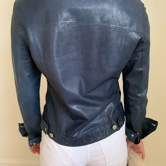 Navy Blue Leather Jacket - Picture 10 of 12